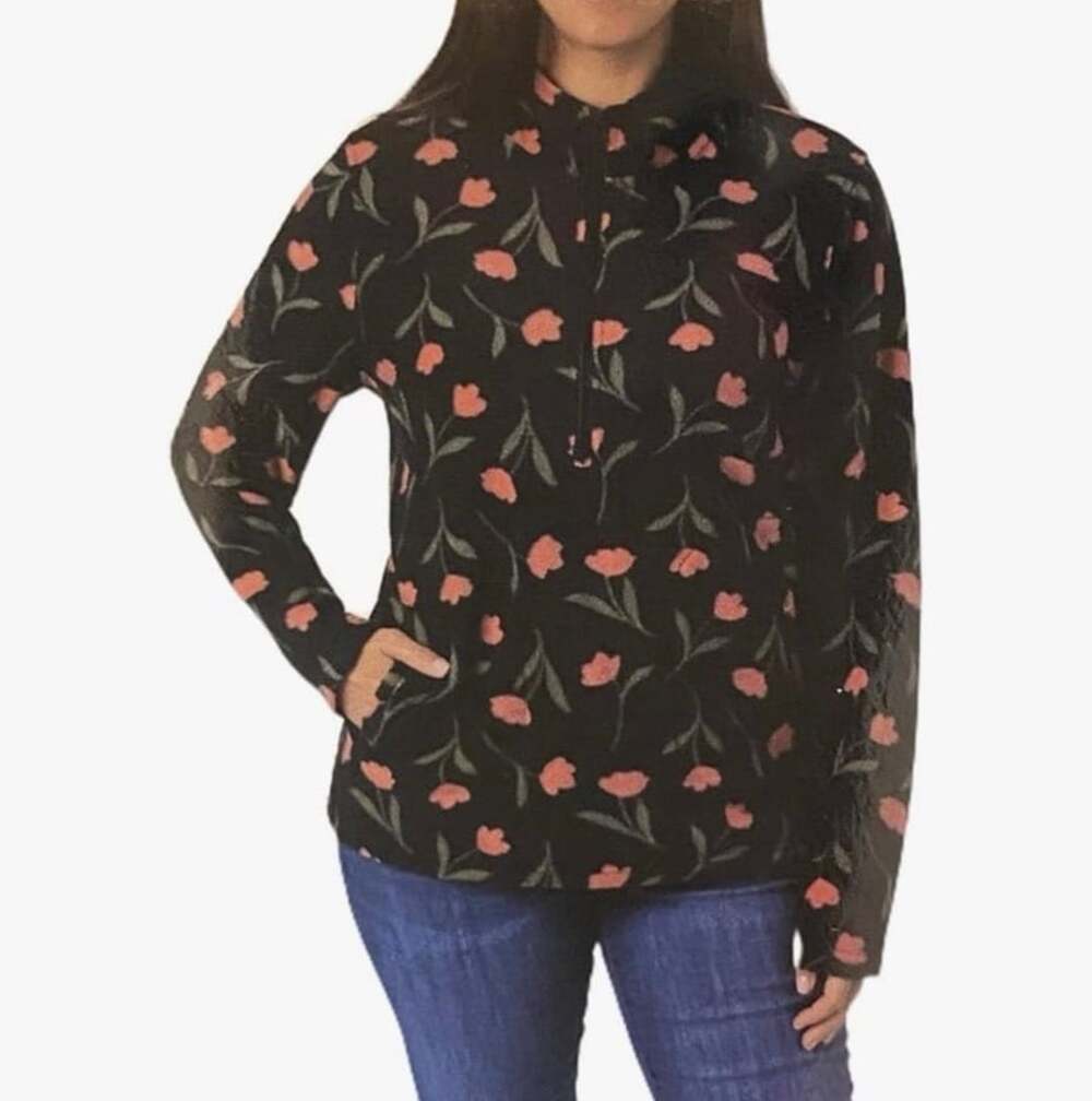 O'Neill Women's Black Floral Half Zip Pullover Polar Fleece Hoodie XXL